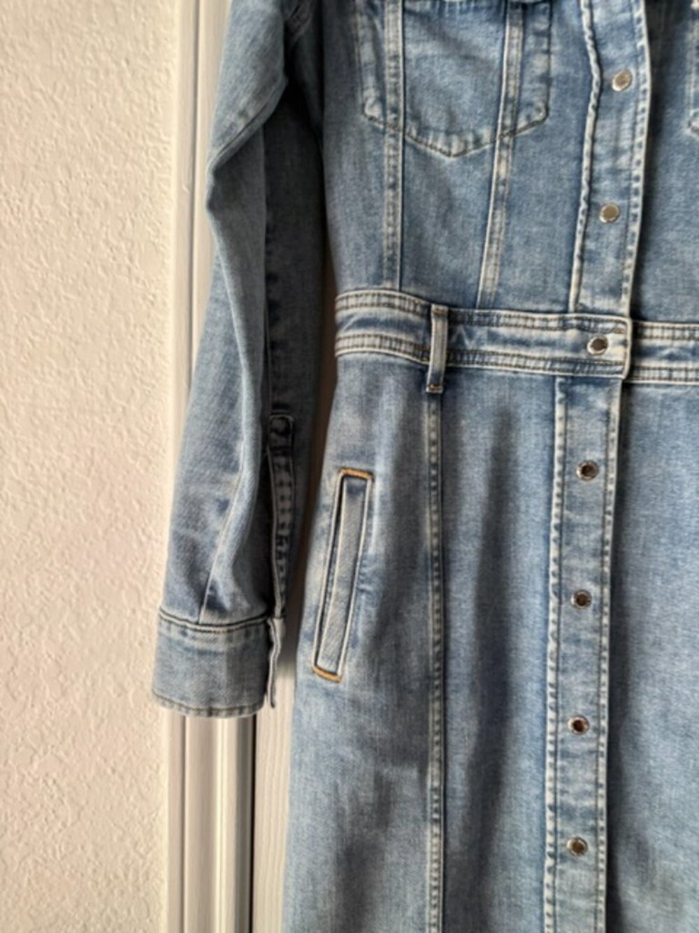 7 for All Mankind Button- Up Midi Denim Dress - Picture 3 of 6